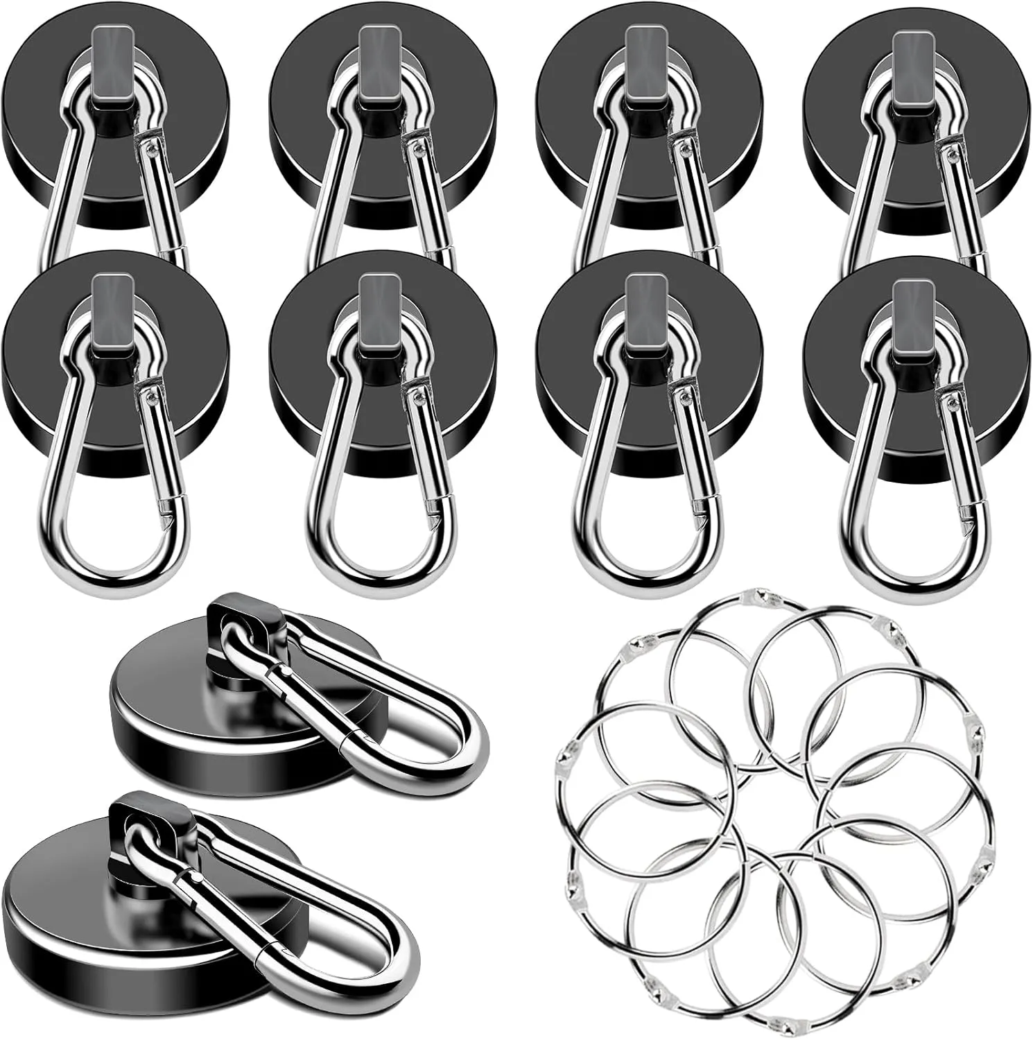 MIKEDE Magnetic Hooks Heavy Duty, 110LBS  Strong Neodymium Magnets with Swivel Carabiner Hook, Black Magnetic Hangers Magnet Hooks for Locker, Home, Cruise Cabin, Office - 10 Pack