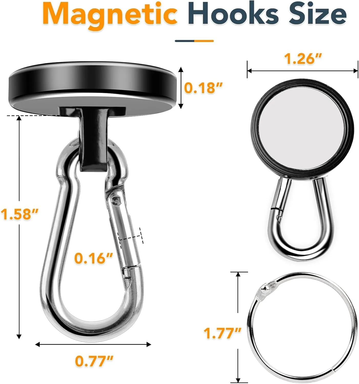 MIKEDE Magnetic Hooks Heavy Duty, 110LBS  Strong Neodymium Magnets with Swivel Carabiner Hook, Black Magnetic Hangers Magnet Hooks for Locker, Home, Cruise Cabin, Office - 10 Pack