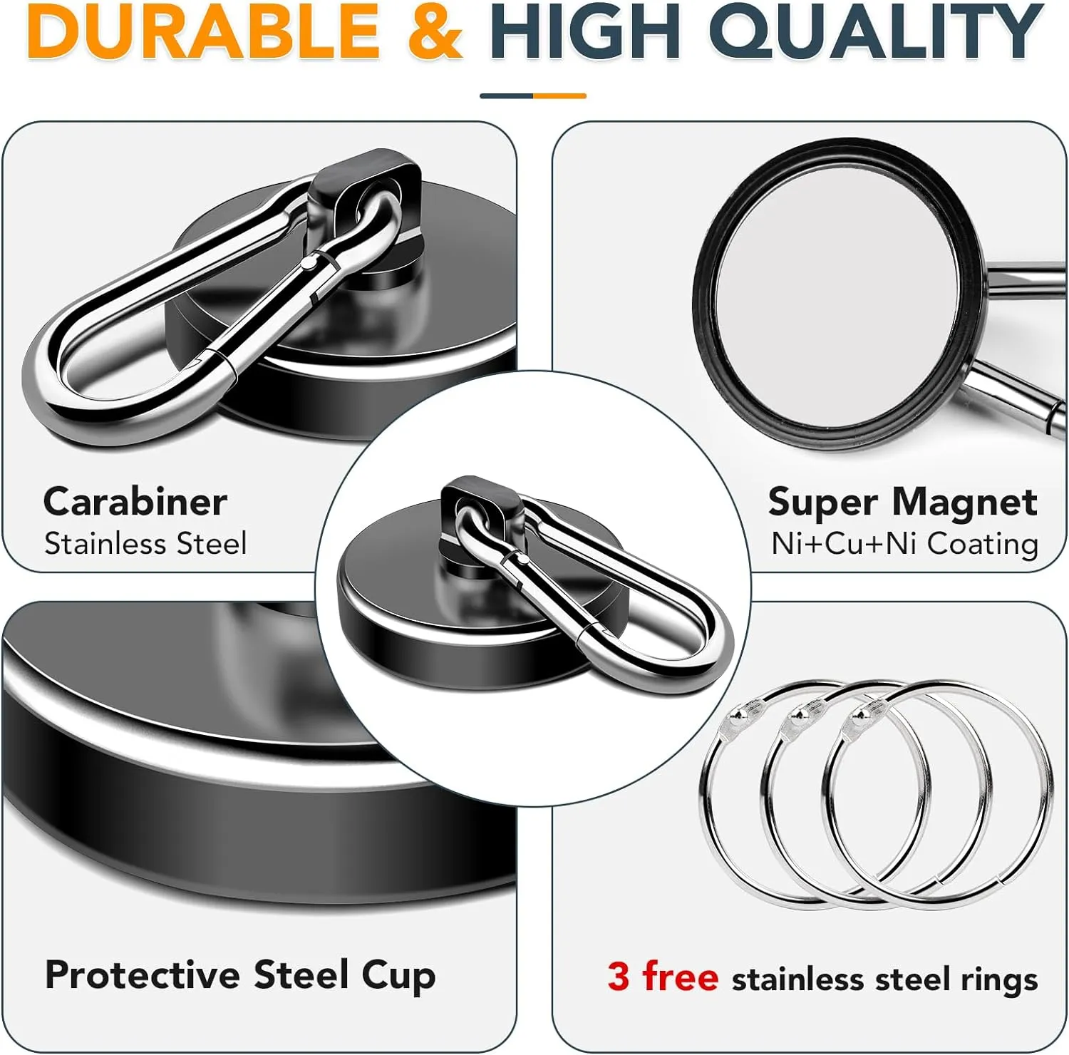 MIKEDE Magnetic Hooks Heavy Duty, 110LBS  Strong Neodymium Magnets with Swivel Carabiner Hook, Black Magnetic Hangers Magnet Hooks for Locker, Home, Cruise Cabin, Office - 10 Pack