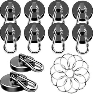 MIKEDE Magnetic Hooks Heavy Duty, 110LBS  Strong Neodymium Magnets with Swivel Carabiner Hook, Black Magnetic Hangers Magnet Hooks for Locker, Home, Cruise Cabin, Office - 10 Pack
