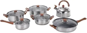 Mikinona Stainless Steel Pot Set 12pc Pots and Pans Hard Anodized Cookware Set Skillets and Frying Pans