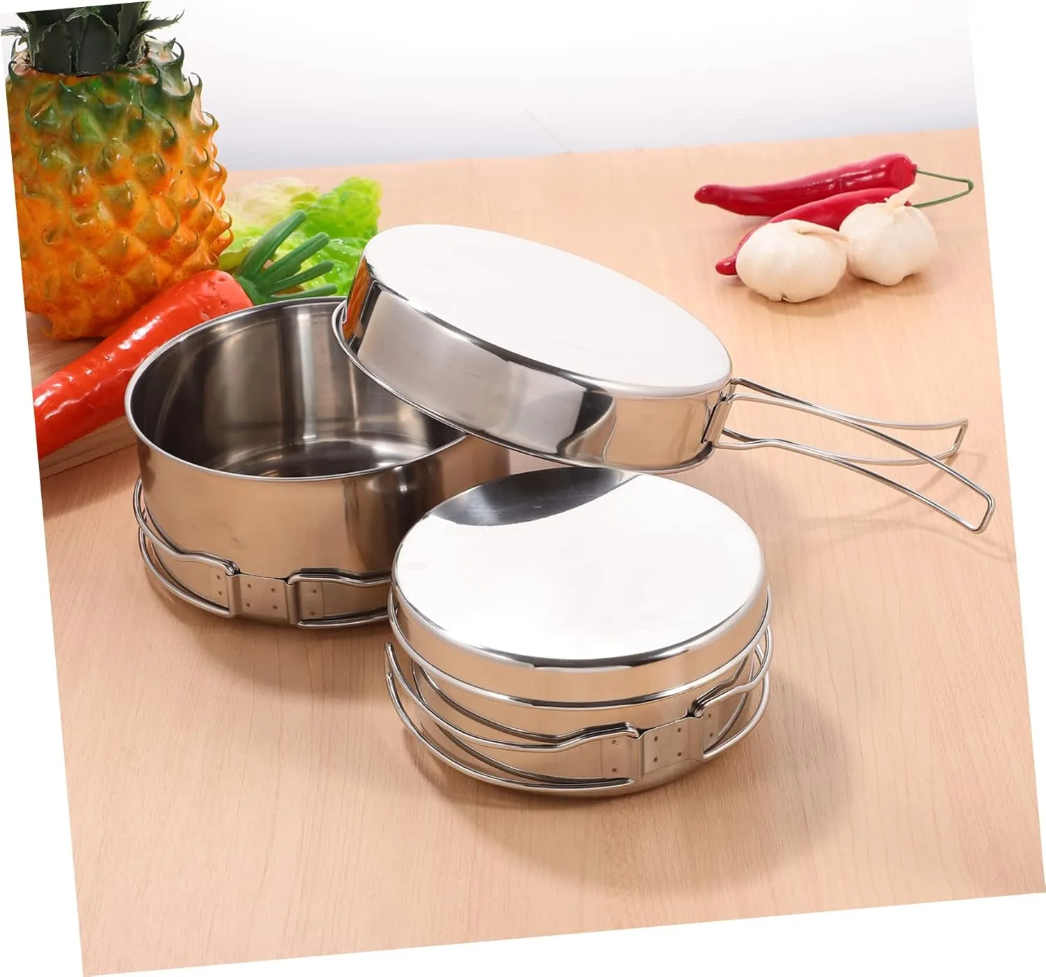 Milisten Stainless Steel Cooking Utensils Pots Camper Stackable Camp Cookware Stackable Pans for Camping Portable