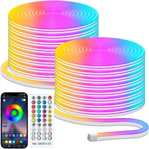 Minetom 66Ft Led Neon Rope Lights, RGB LED Strip Lights, Control with App/Remote, IP68 Waterproof Flexible Outdoor Led Rope Lights, Multiple Modes, Music Sync Neon Lights for Bedroom Gaming Room Decor