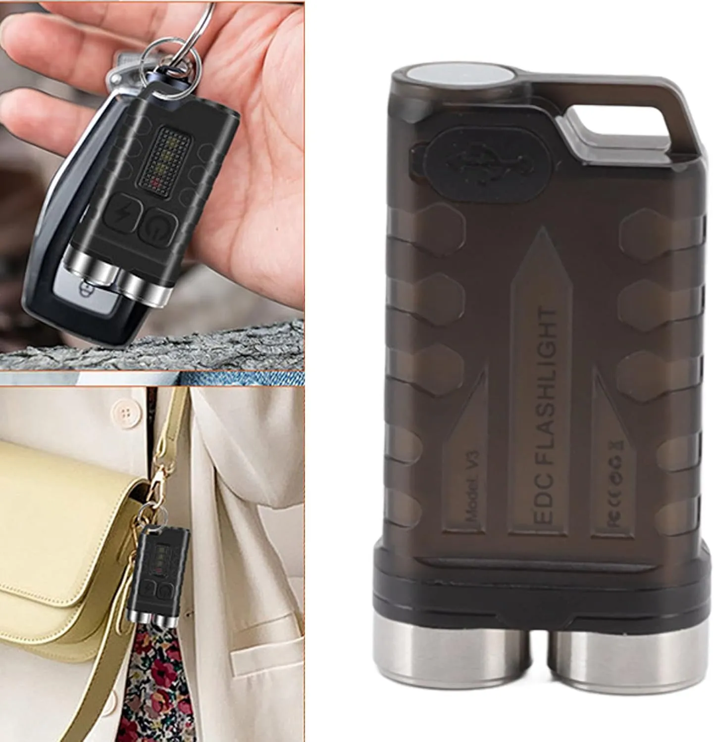 Mini Light Keychain EDC, Small USB Lantern, Portable Lights, Magnetic Keychain for Repair, V3 Hiking Light, Flood Perimeter (Black)