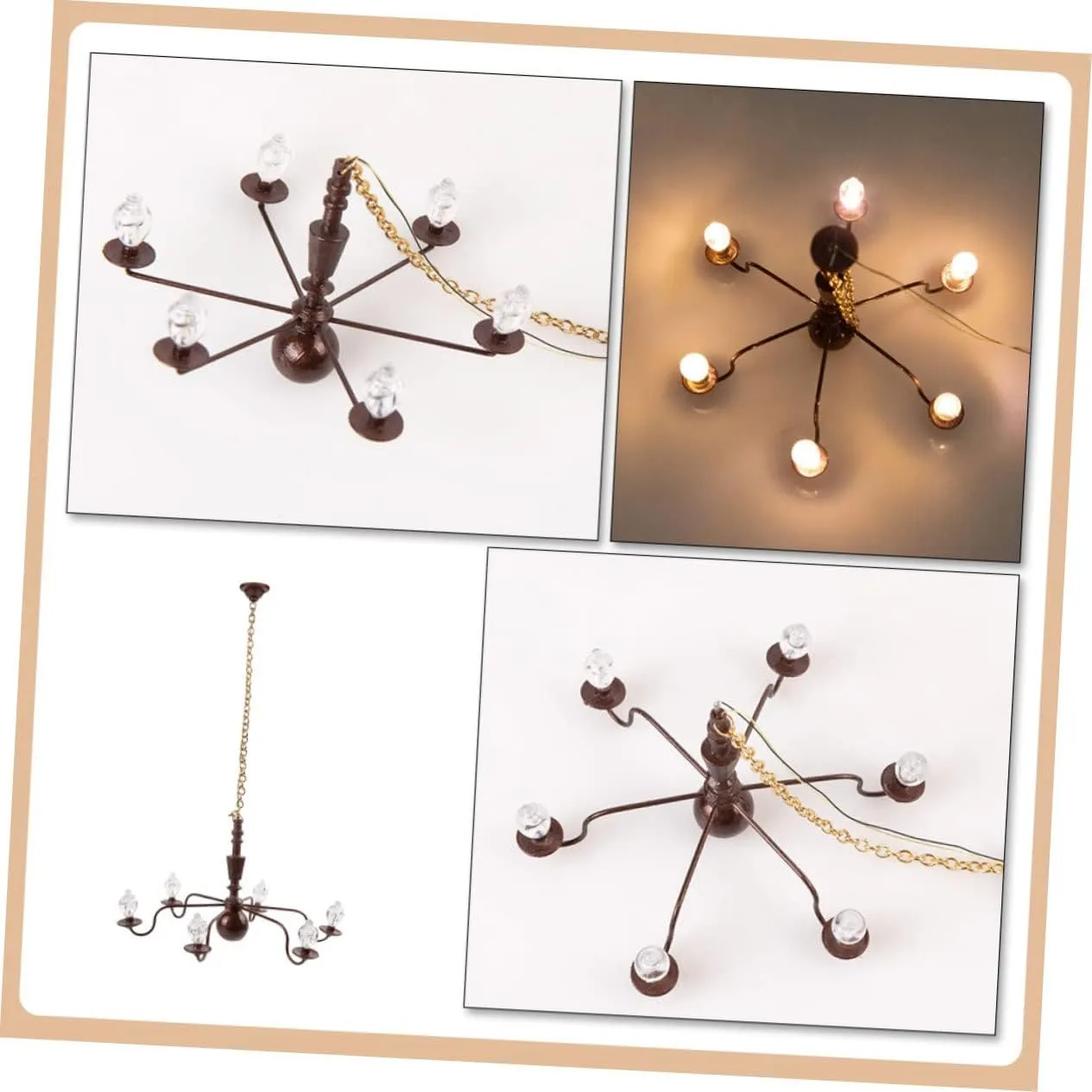 Miniature LED Ceiling Lamp for Dollhouse, Tiny Working Chandelier for Scale Models, Doll House DIY Decoration, Sand Table Mini Lights, Miniature Luminous Ceiling Lamp