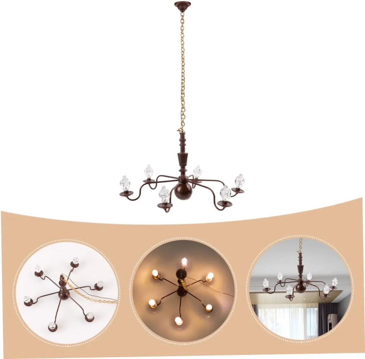 Miniature LED Ceiling Lamp for Dollhouse, Tiny Working Chandelier for Scale Models, Doll House DIY Decoration, Sand Table Mini Lights, Miniature Luminous Ceiling Lamp