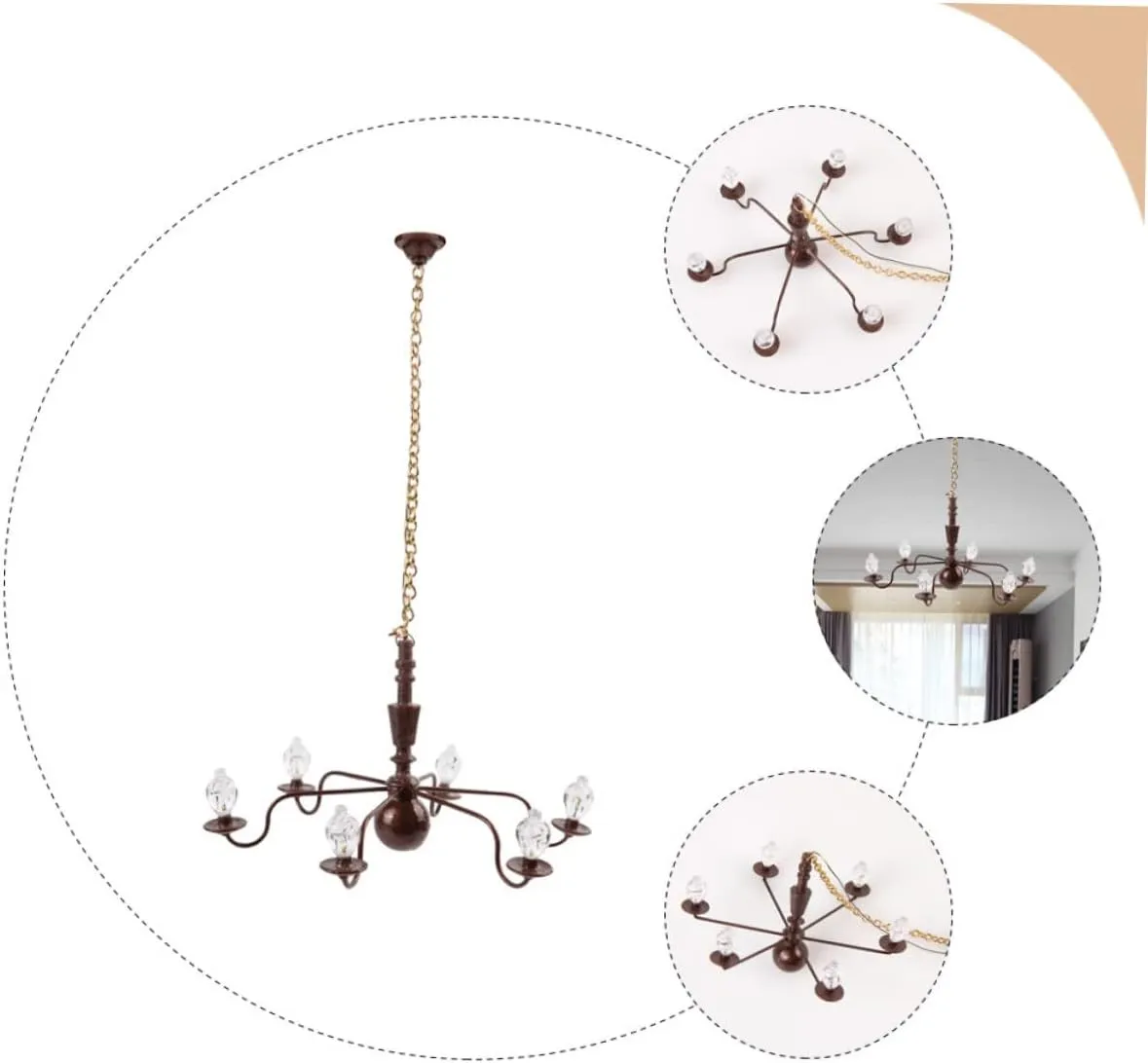 Miniature LED Ceiling Lamp for Dollhouse, Tiny Working Chandelier for Scale Models, Doll House DIY Decoration, Sand Table Mini Lights, Miniature Luminous Ceiling Lamp