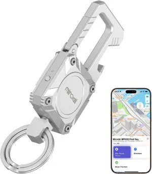 Miroddi Car Keychain with Tracker - Heavy Duty Key Carabiner, Bottle Opener, Key Finder, GPS Anti-lost, Rechargeable, Silver