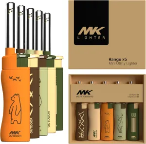 MK Lighter 5pcs. Outdoor Series Candle Lighters, Windproof Torch Flame, BBQ Grills, Camping Lighters, Outdoor Activities, Refillable Butane, Multipurpose Lighters