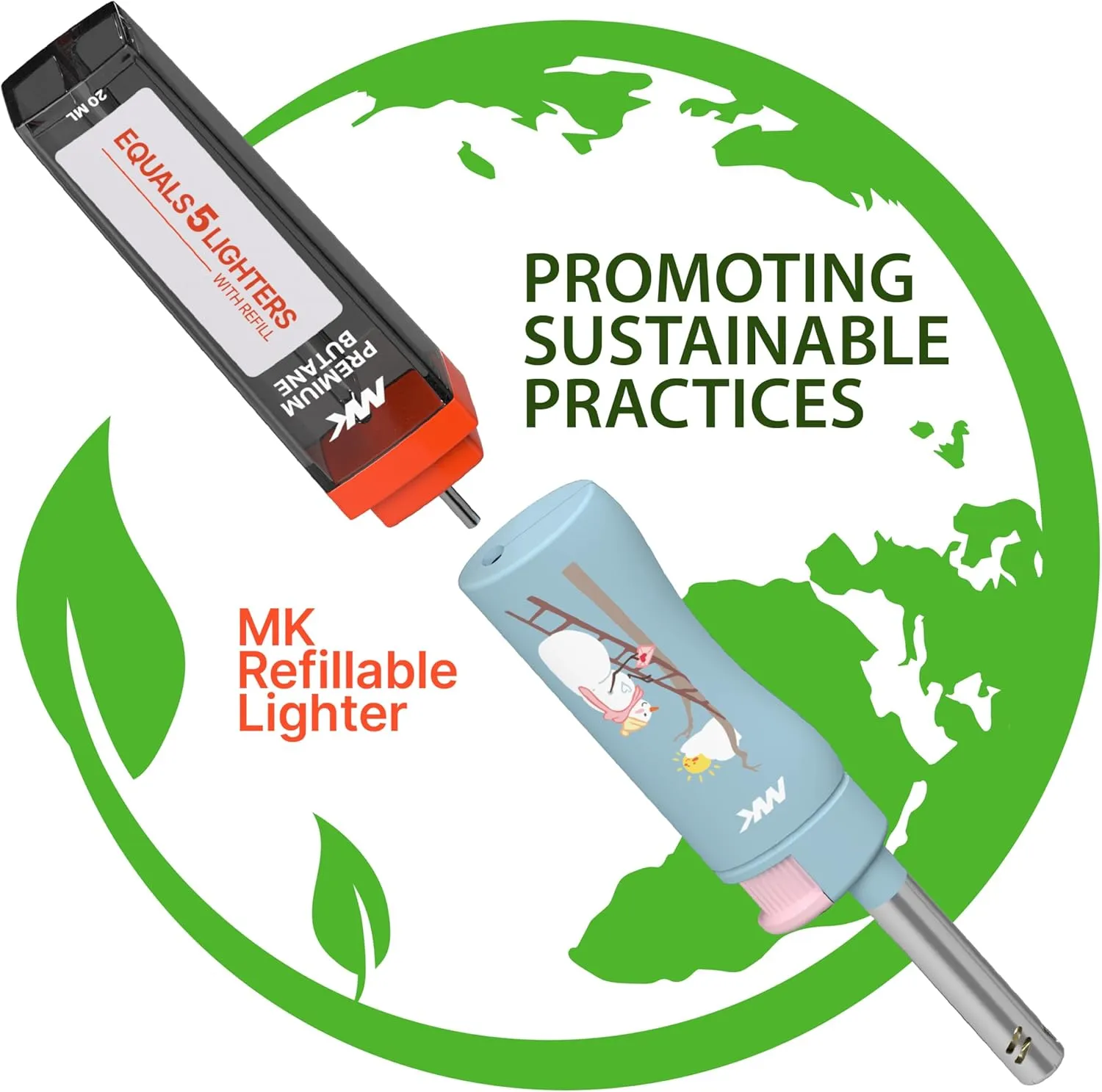 MK Lighter Candle Lighter, Windproof Refillable Butane Lighter for BBQ, Camping, and Outdoor Use (Polar Love-4PC)