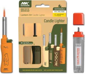 MK Lighter Outdoor Series 4PC Lighters with 1PC Premium Butane Set, Wind Resistant Flame, Ideal as Lighters for BBQ, Camping Lighters, Butane with Refillable Lighters (Lantern-4PC Butane)