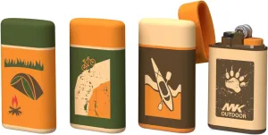 MK Lighter Outdoor Series Camper 4-Pack Assorted Designs, Refillable Butane Tank, Torch Flame, Prepping & Camping Supplies, Survival Lighters (Camper F)