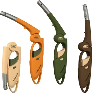 MK Lighter Outdoor Series Sunset 4-Pack Assorted Colors Foldable Long Neck Multipurpose Refillable, Windproof Flame, Slipguard Candle & BBQ, Prepping & Camping Supplies, Survival Lighters