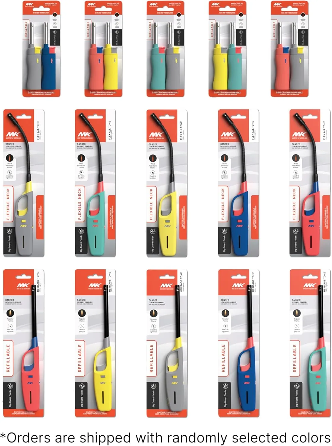 MK Lighters, Multi-Purpose Classic and Flex Wand Candle Lighters, Assorted Long Durable Lighters, Ideal for Candles, Camping, Outdoor Lighters (Family Pack1-A)