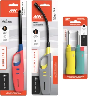 MK Lighters, Multi-Purpose Classic and Flex Wand Candle Lighters, Assorted Long Durable Lighters, Ideal for Candles, Camping, Outdoor Lighters (Family Pack1-A)