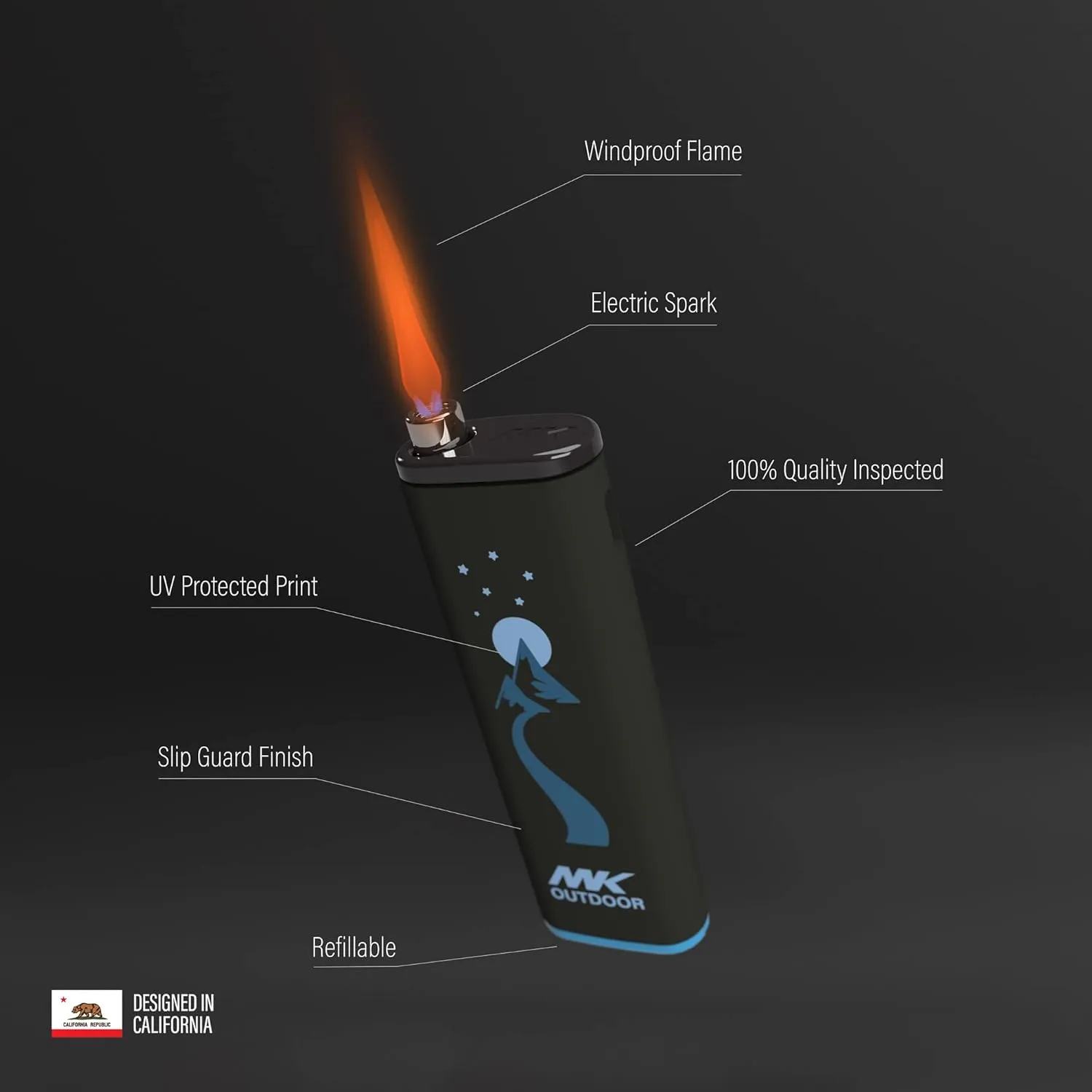 MK Outdoor Series 4PC Lighters With 1PC Premium Butane Set, Wind Resistant Flame, Ideal for BBQ, Camping, Refillable (Alpine-Outdoorsmen-4PC-Butane)