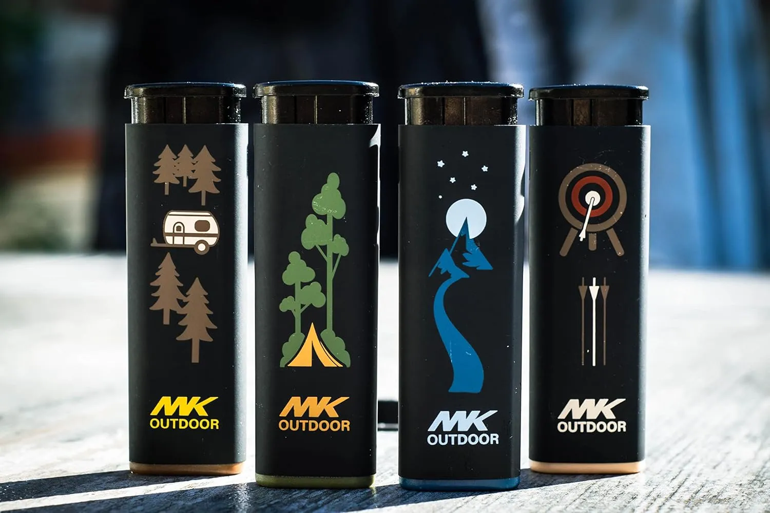 MK Outdoor Series 4PC Lighters With 1PC Premium Butane Set, Wind Resistant Flame, Ideal for BBQ, Camping, Refillable (Alpine-Outdoorsmen-4PC-Butane)