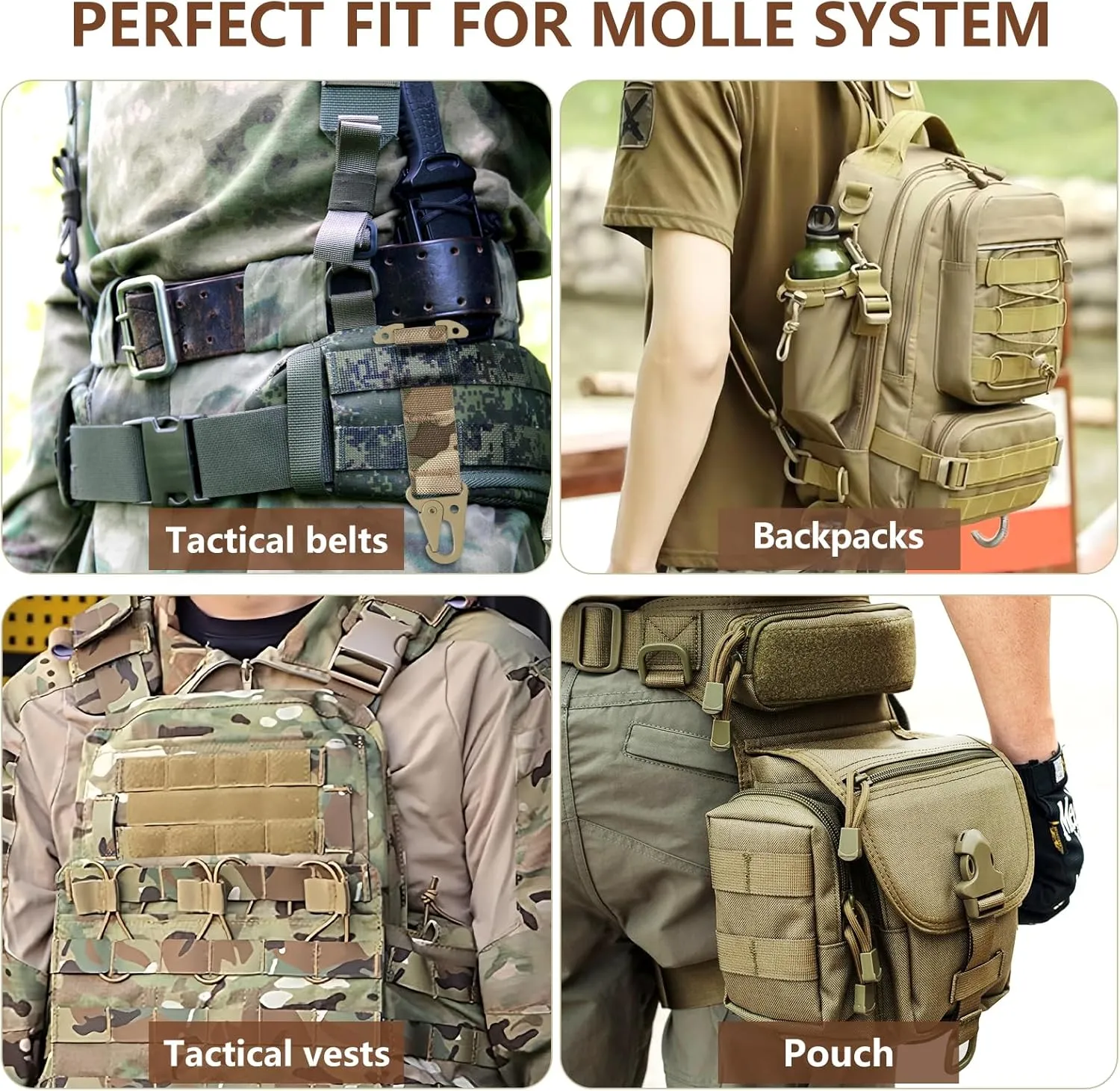 Molle Clips, T-Mount Tactical Belt Clip - No Plastic Parts, Webbing Battle Belt Clip for Tactical Gloves, Vest Accessories for Plate Carrier, Belt, Backpack
