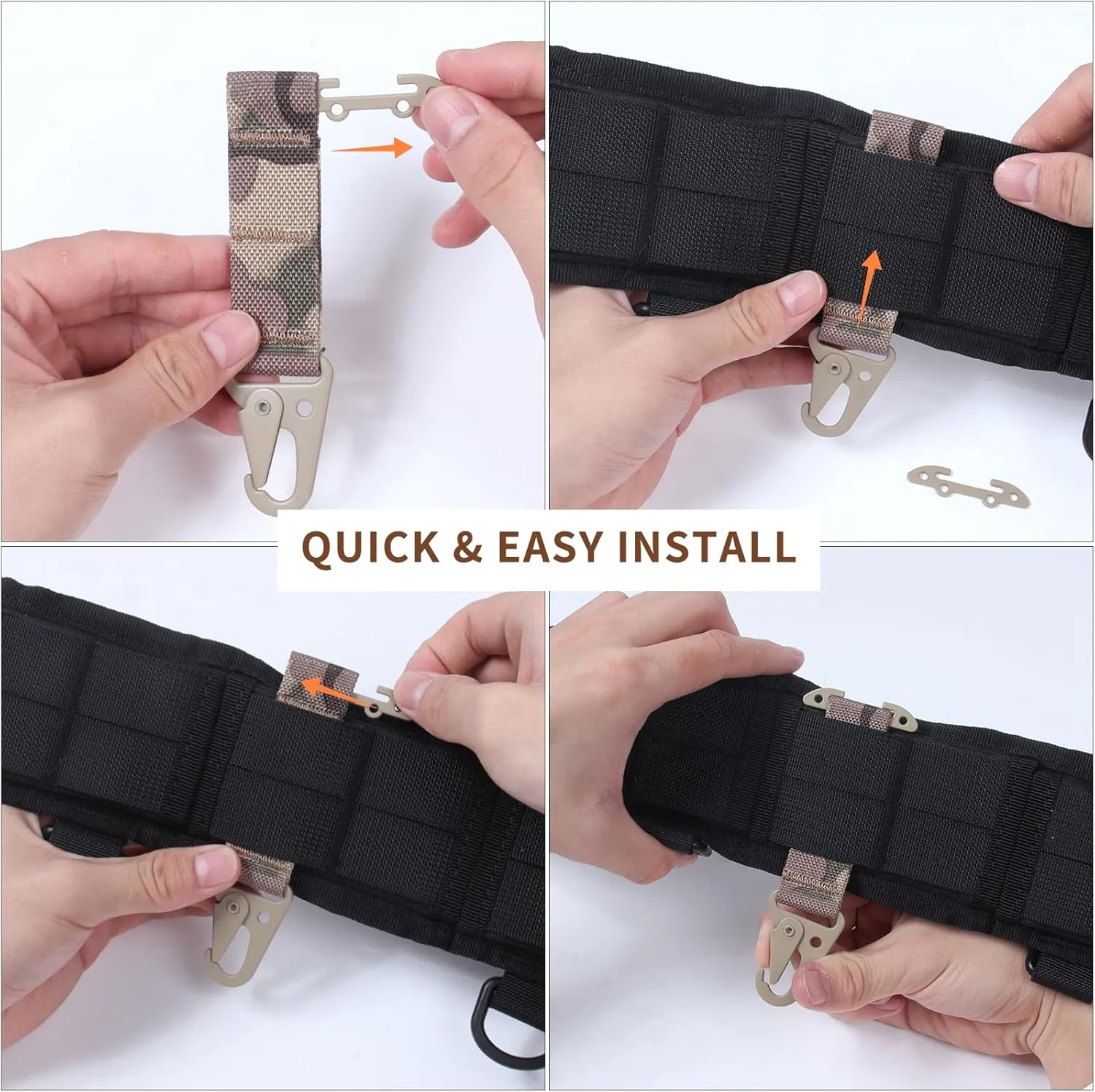 Molle Clips, T-Mount Tactical Belt Clip - No Plastic Parts, Webbing Battle Belt Clip for Tactical Gloves, Vest Accessories for Plate Carrier, Belt, Backpack