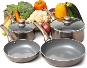 Moss & Stone 6 Pcs Dark Grey Nonstick Cookware Set, Pots And Pans Set Non stick With Glass Lid, Induction Cookware, Stay-Cool Handle PTFE/PFOA Kitchen Cookware 6-Piece with Frying Pans Set & Saucepan