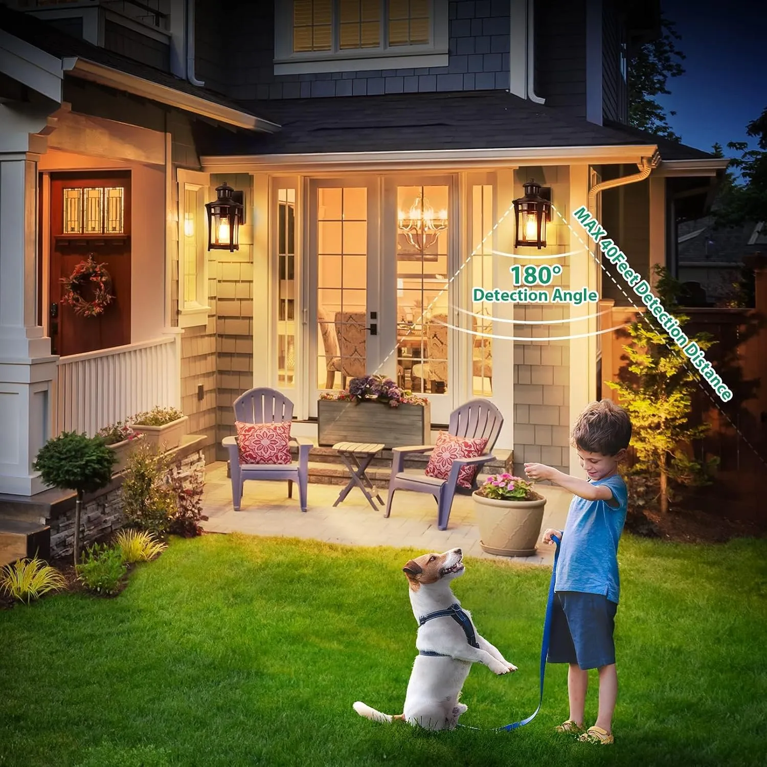 Motion Sensor Outdoor Lights, 3 Lighting Modes Porch Light Fixture for House, Dusk to Dawn Exterior Wall Light, Waterproof Aluminum Anti-Rust Lantern for Garage Entryway, Motion Activated