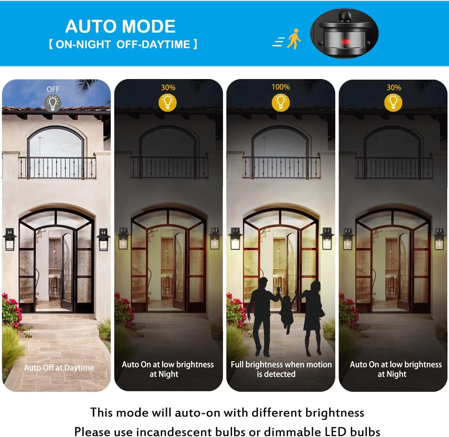 Motion Sensor Outdoor Lights Wall Mount, Dusk to Dawn Exterior Light Fixture, Anti-Rust Aluminum Waterproof, Porch Outside Wall Lights, for House Entryway Black Gold Wall Sconce Lanterns