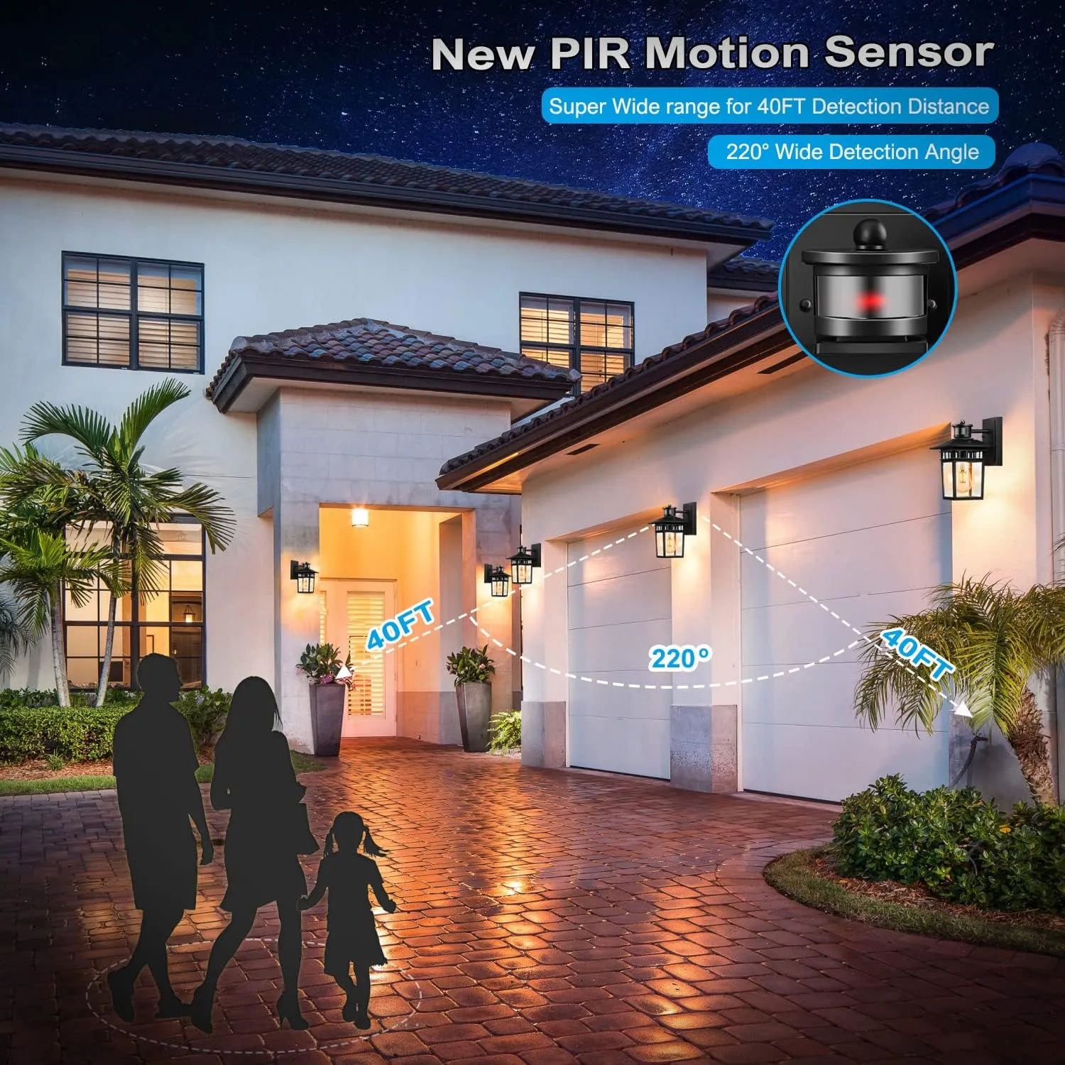 Motion Sensor Outdoor Lights Wall Mount, Dusk to Dawn Exterior Light Fixture, Anti-Rust Aluminum Waterproof, Porch Outside Wall Lights, for House Entryway Black Gold Wall Sconce Lanterns