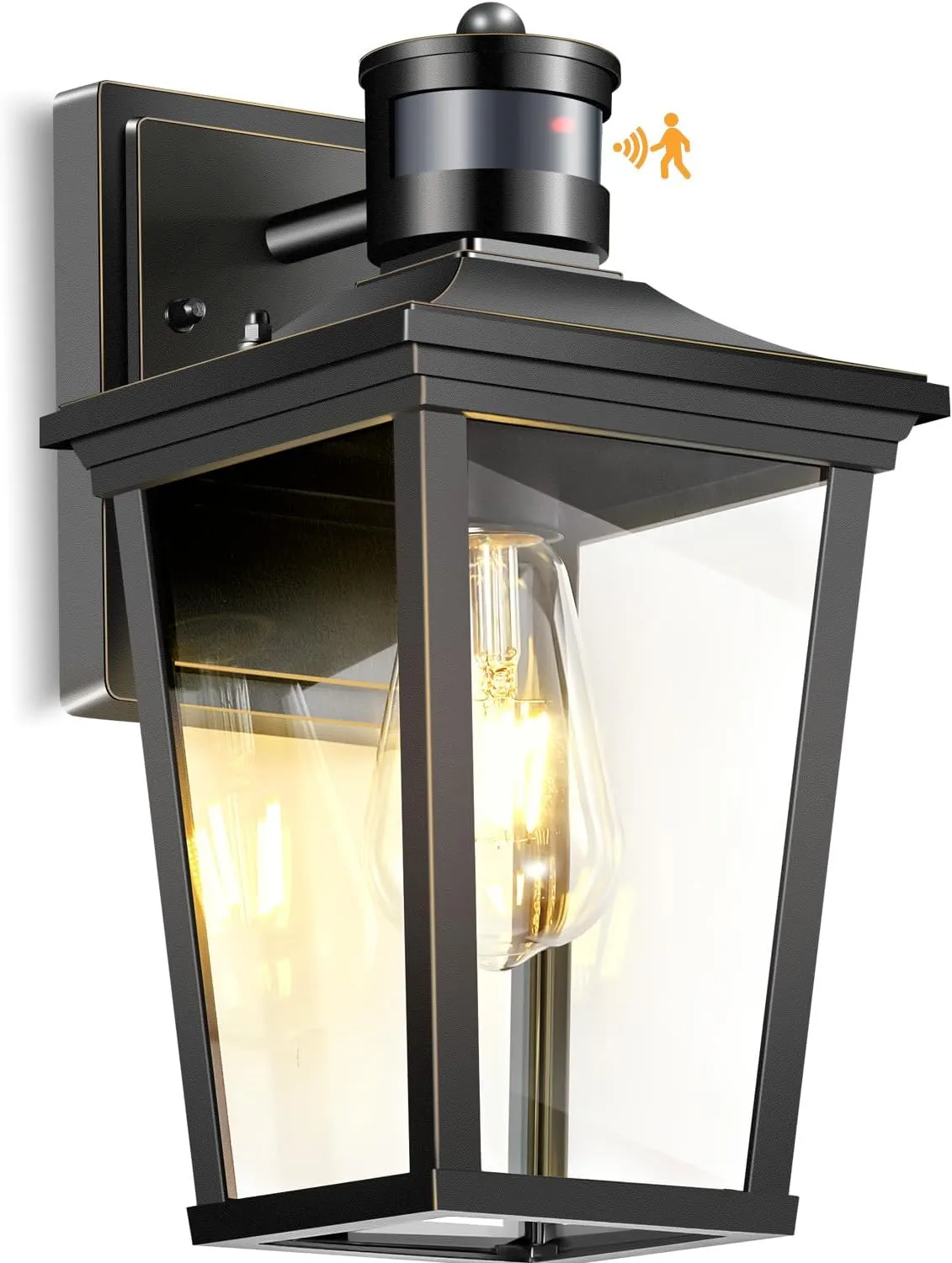 Motion Sensor Outdoor Wall Lights - Dusk to Dawn Waterproof Aluminum Fixtures for Porch, Garage, Balcony & Entrance Doors | Wall Mounted Exterior Lighting in Black Gold