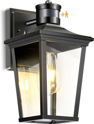 Motion Sensor Outdoor Wall Lights - Dusk to Dawn Waterproof Aluminum Fixtures for Porch, Garage, Balcony & Entrance Doors | Wall Mounted Exterior Lighting in Black Gold