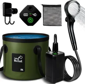 Motivekit™ Portable Camping Shower | 5.3 Gallons Foldable Bucket, 6000mAh Rechargeable Shower Pump, 6' 7" Shower Head, Father's Day Summer Beach Outdoor Hiking Pet Bath RV Car Wash Water Plant