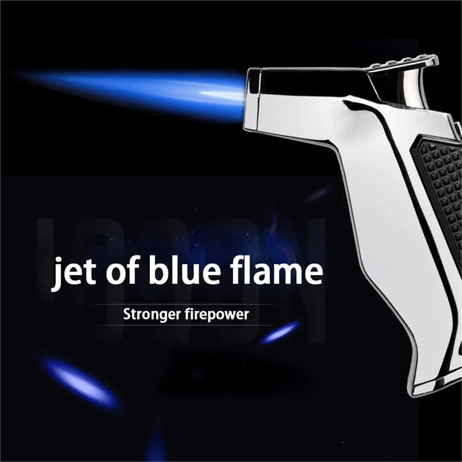 Multifunctional Metal Blue Flame Windproof Butane Lighter, 360 Degree Rotation, Flame Adjustable and Lockable, Refillable, Suitable for Candle Camping (Gas Not Included)(Silver)