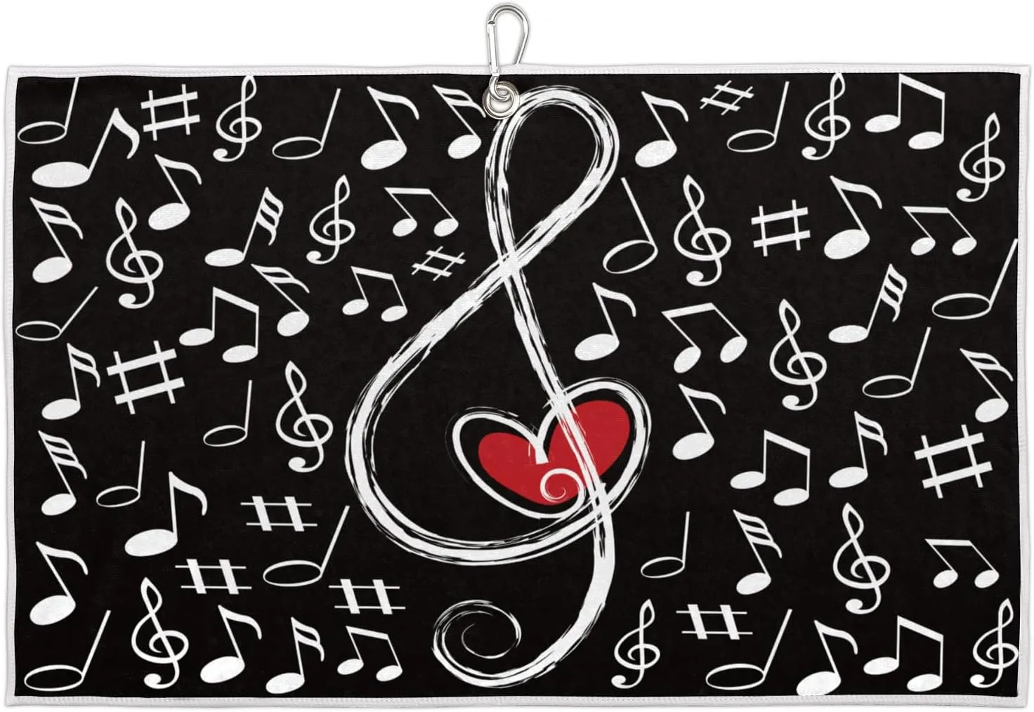 Musical Note Love Golf Towel with Heavy Duty Carabiner Ultra Absorbent Quick Dry Perfect for Cleaning Clubs Balls Gear Essential Golf Accessory for Men Women Kids
