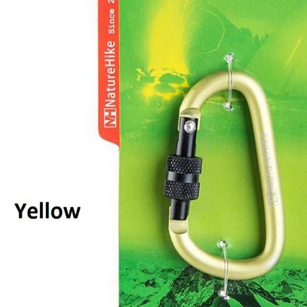 NatureHike 6cm Stainless Steel D Locking Carabiner Yellow