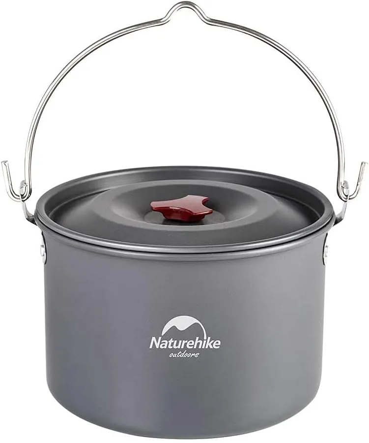 Naturehike Camping Soup Pot Cookware with Lid Large Outdoor Portable Hanging Pot Cooking Set for 1-6 People