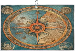 Nautical Map Golf Towel with Heavy Duty Carabiner Ultra Absorbent Quick Dry Perfect for Cleaning Clubs Balls Gear Essential Golf Accessory for Men Women Kids