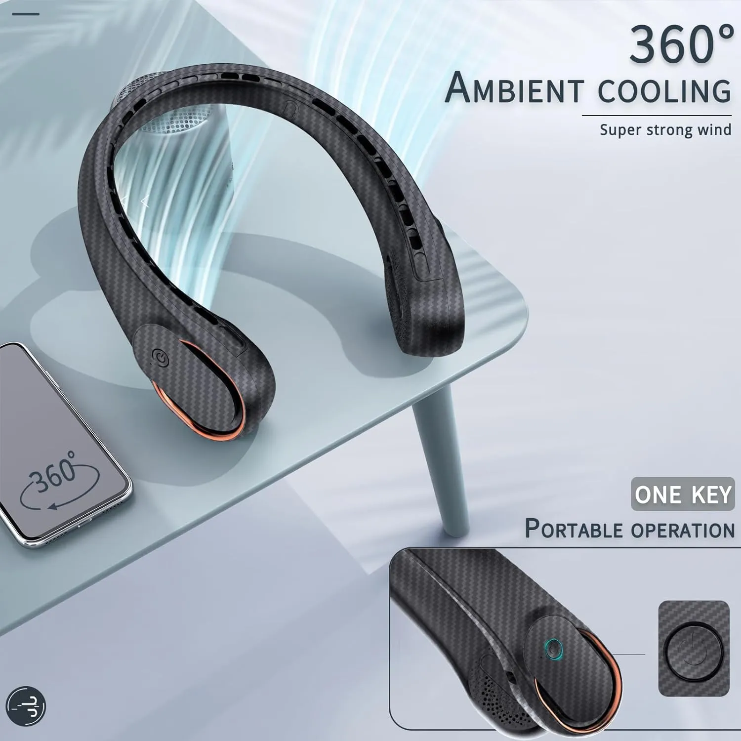 Neck Fan, Bladeless Neck Fan, 4000 mAh Rechargeable Personal Fan, 360° Hands Free Wearable Fan, 3 Speeds Adjustable,Faster Cooling, Ultra Quiet, Suitable for Home, Office, Travel, Sports
