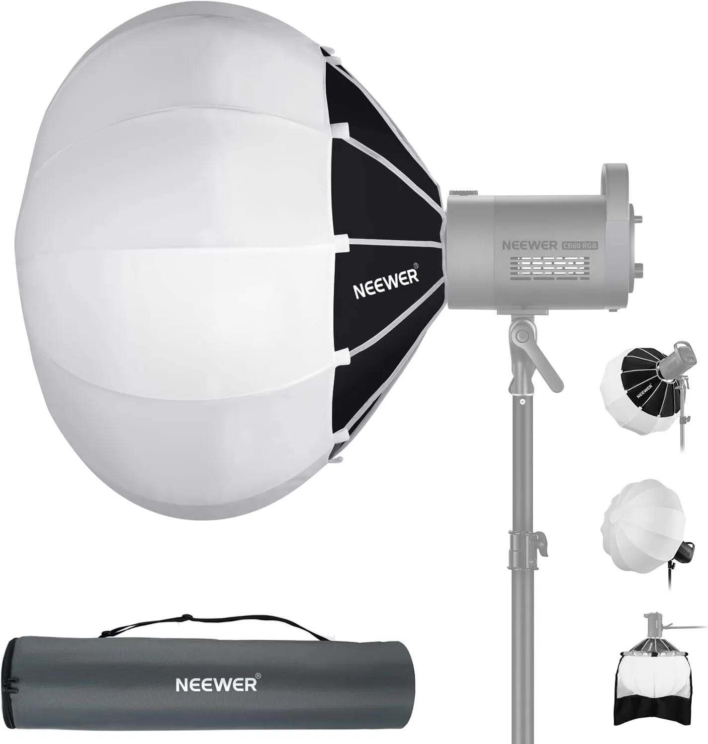 NEEWER 26"/65cm Lantern Softbox One Step Quick Release, 360° Light Diffuser with Skirt, Bowens Mount for Video Light CB60 CB100 CB150 Compatible with Aputure Light 600d Amaran 60x Godox SL60W, NS65L