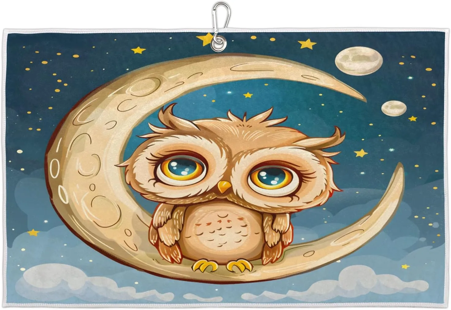 Night Owl Moon Golf Towel with Heavy Duty Carabiner Ultra Absorbent Quick Dry Perfect for Cleaning Clubs Balls Gear Essential Golf Accessory for Men Women Kids