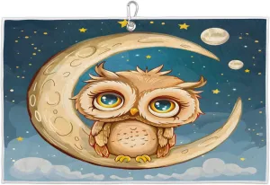 Night Owl Moon Golf Towel with Heavy Duty Carabiner Ultra Absorbent Quick Dry Perfect for Cleaning Clubs Balls Gear Essential Golf Accessory for Men Women Kids