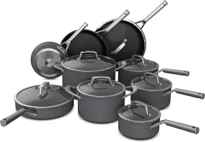 Ninja Cookware, Ninja NeverStick Professional, 16-Piece Pots and Pans Set, Non Stick Frying Pans, Kitchen Essentials, Stock Pot, Sauce Pan, Glass Lids, Saute Pan, All Stovetops, Black, C39900