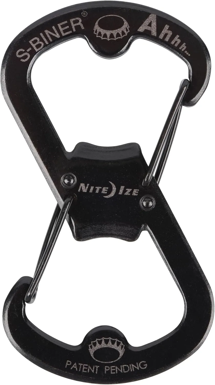 Nite Ize Ahhh... Stainless Bottle Opener - Keychain with S-Biner Functionality - Heavy-Duty Dual Bottle Opener Carabiner - Keychain Accessories - Black, 4 Count (4 Pack)