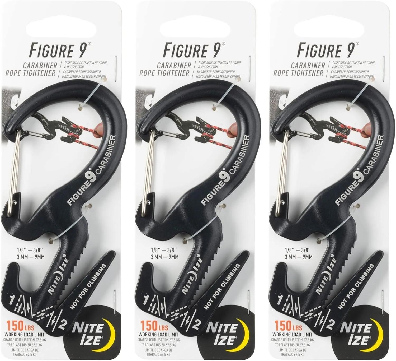 Nite Ize Figure 9 Carabiner Large Rope Tightener Aluminum Tie Down Tool (3-Pack)