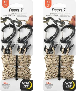 Nite Ize Figure 9 Carabiner Rope Tightener - Heavy-Duty Carabiner Clip - Cord & Rope Tightener with Wire Gate - Carabiner Camping Accessories & Tent Essentials - Small, Black (2 Pack)