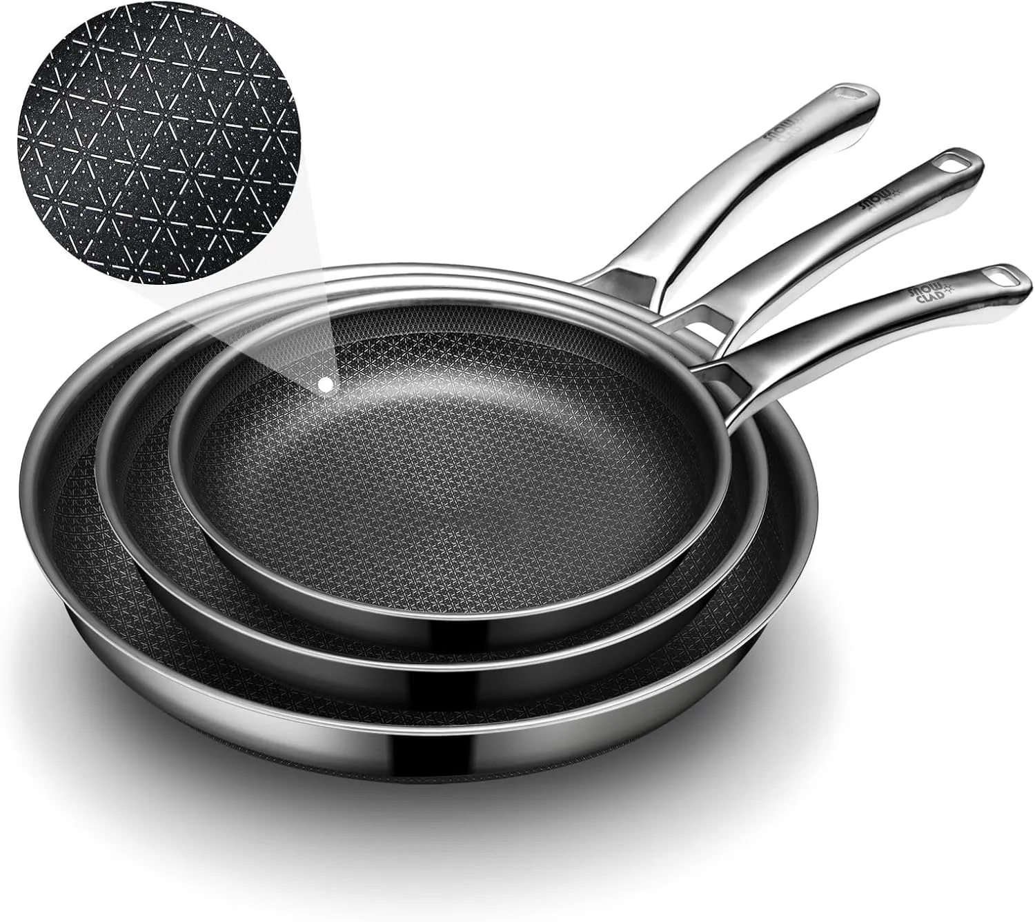 Non Stick Frying Pans Set,Hybrid Pan Set(8 10 12inch) Frying Pans Nonstick for cooking,PFOA Free Induction Cookware Sets,non stick Stainless Steel Skillets,Dishwasher and Oven Safe Kitchen set