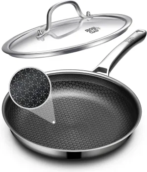 Non Stick Frying Pans with lid, 12 inch Hybrid Frying Pans Nonstick,non stick Stainless Steel Skillets, Dishwasher and Oven-Safe Chef Pan, Induction Compatible Cooking Pan, PFOA Free Cookware
