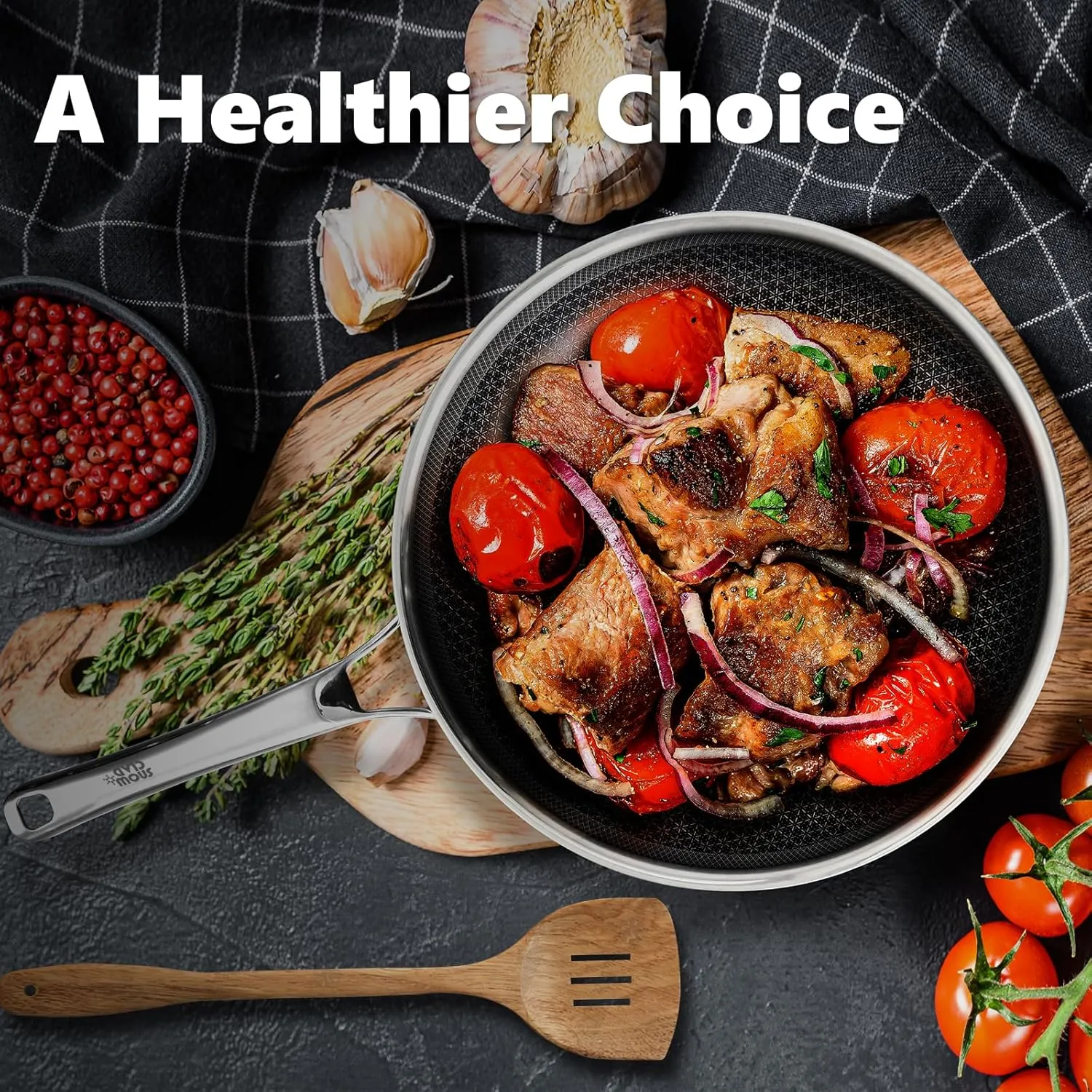 Non Stick Frying Pans with lid, 12 inch Hybrid Frying Pans Nonstick,non stick Stainless Steel Skillets, Dishwasher and Oven-Safe Chef Pan, Induction Compatible Cooking Pan, PFOA Free Cookware