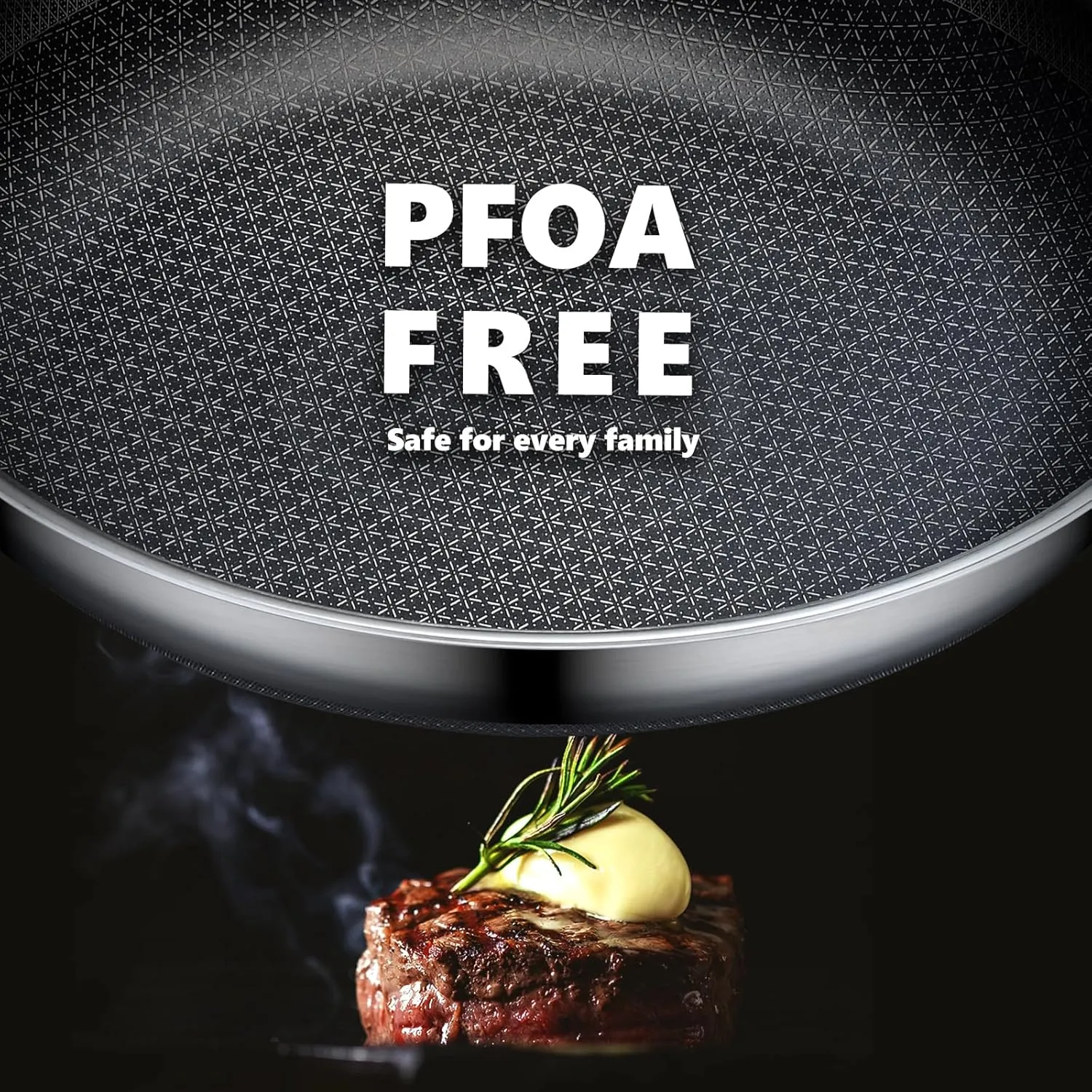 Non Stick Frying Pans with lid, 12 inch Hybrid Frying Pans Nonstick,non stick Stainless Steel Skillets, Dishwasher and Oven-Safe Chef Pan, Induction Compatible Cooking Pan, PFOA Free Cookware