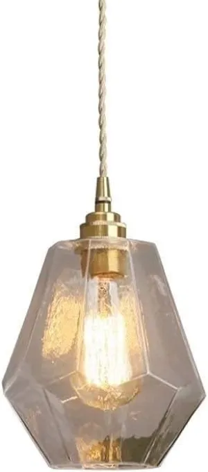 Nordic Modern Art Brass Chandelier Polyhedron Glass Lantern Edison E27 Droplight Brushedd Cbar Ceiling Lighting Industrial Loft Restaurant Light Bedside Hanging Lamp Flush Mount