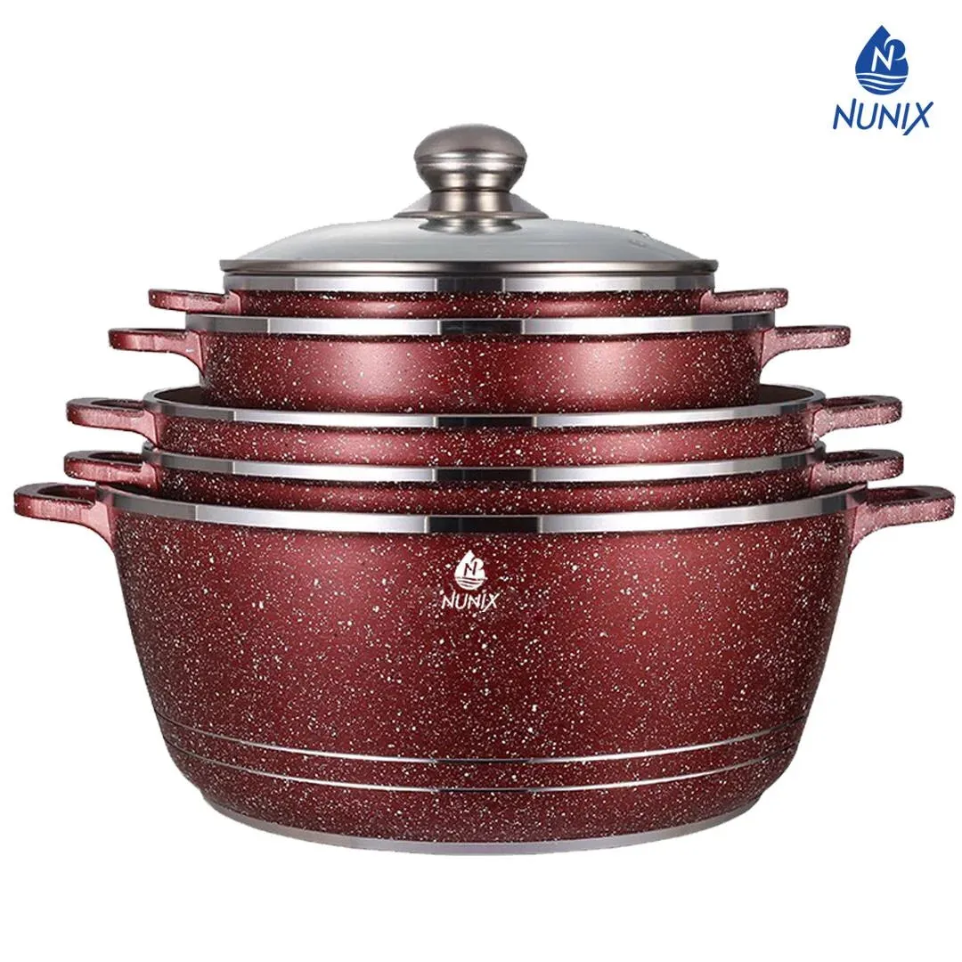 Nunix 10 pcs Ceramic Non-Stick Cookware Set - Maroon