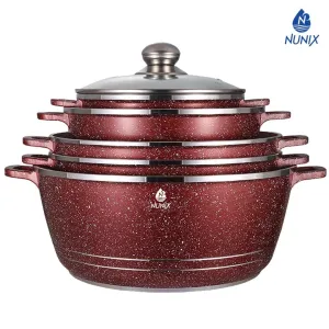 Nunix 10 pcs Ceramic Non-Stick Cookware Set - Maroon